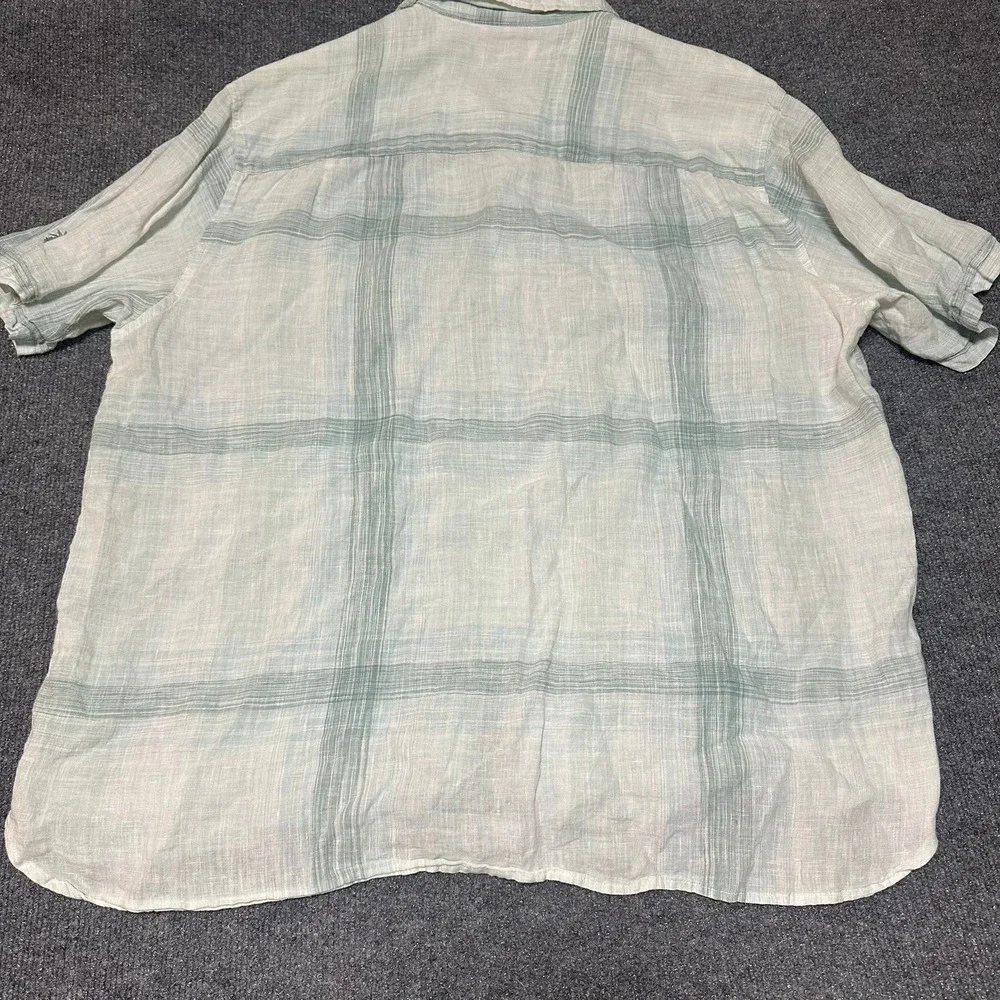Cubavera Mens XXL 100% Linen Short Sleeve Button Up Shirt Plaid Green White - Picture 4 of 6
